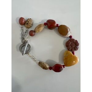Red and Brown Natural Stone Beaded Bracelet with Asymmetrical Design